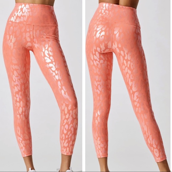 Carbon38 Pants - CARBON38 NWT HIGH RISE 7/8TH METALLIC FOIL LEOPARD PRINT LEGGINGS PINK PEACH XS